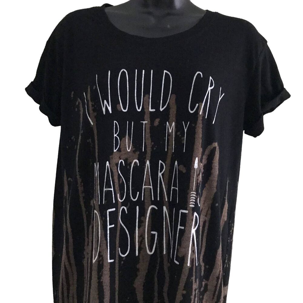 Bleach Dyed Black T Shirt, Makeup Lovers Size Med